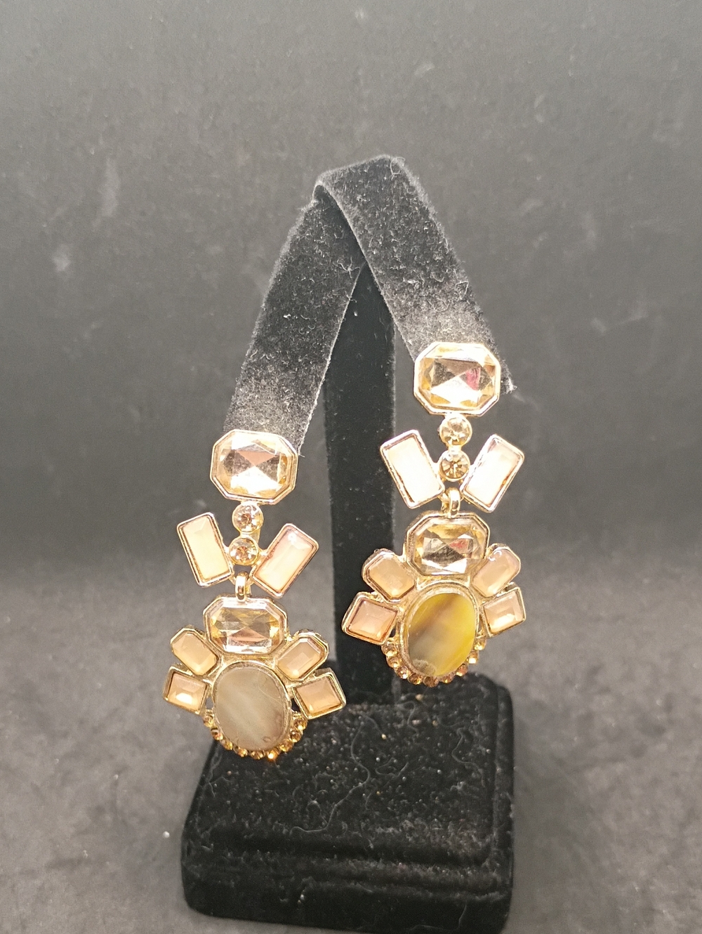 Gold-Tone Champagne Color Stone Drop Earrings